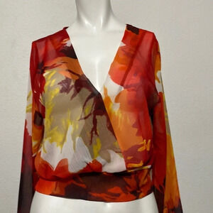 Westmoon NWOT Watercolor Floral Faux Wrap Surplus Long Sleeve Blouse Size M